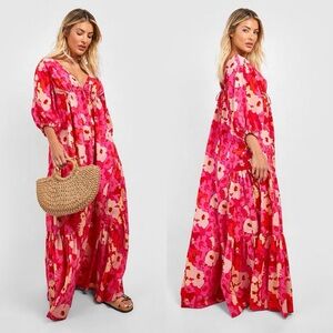 Boohoo Pink Floral Maxi Dress